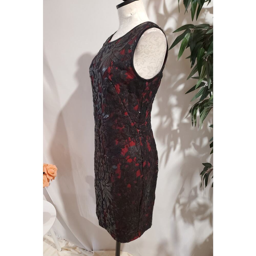 Vtg Cache Mesh Lace Overlay Sequin Sheath Dress Size 8 Black Red Gothic Vamp - Picture 4 of 11